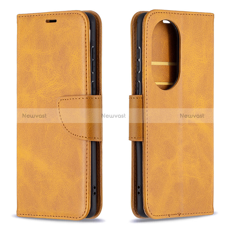 Leather Case Stands Flip Cover Holder B04F for Huawei P50 Pro Light Brown