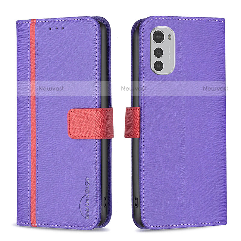 Leather Case Stands Flip Cover Holder B04F for Motorola Moto E32