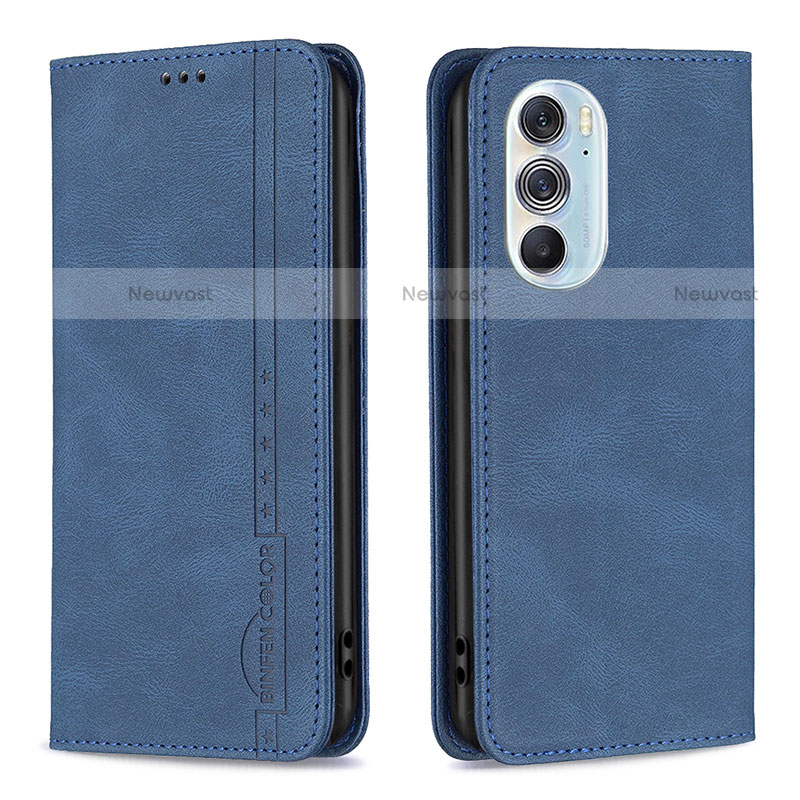 Leather Case Stands Flip Cover Holder B04F for Motorola Moto Edge X30 5G Blue