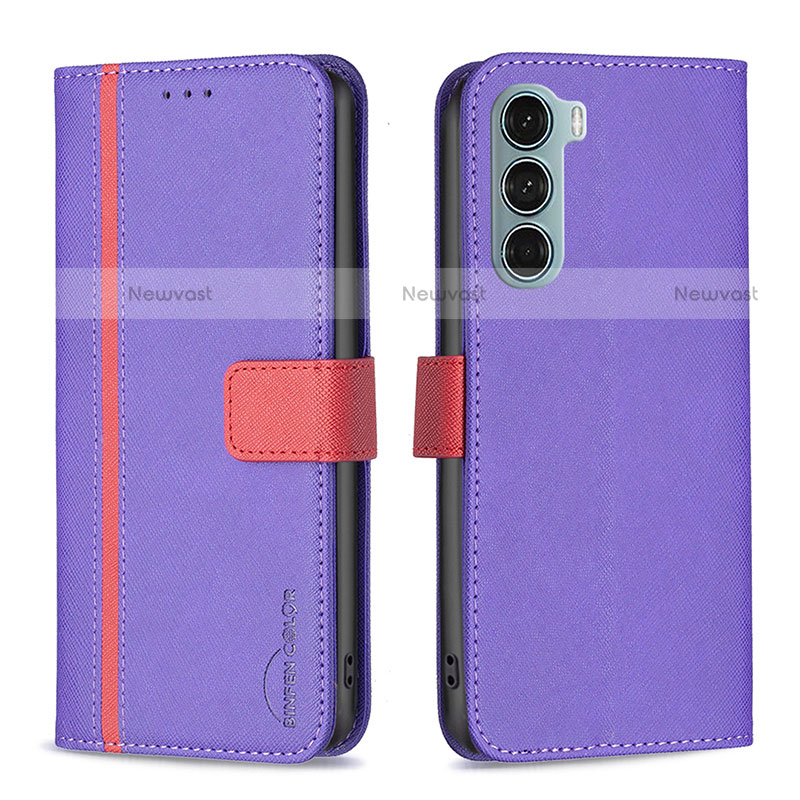 Leather Case Stands Flip Cover Holder B04F for Motorola Moto G200 5G Purple