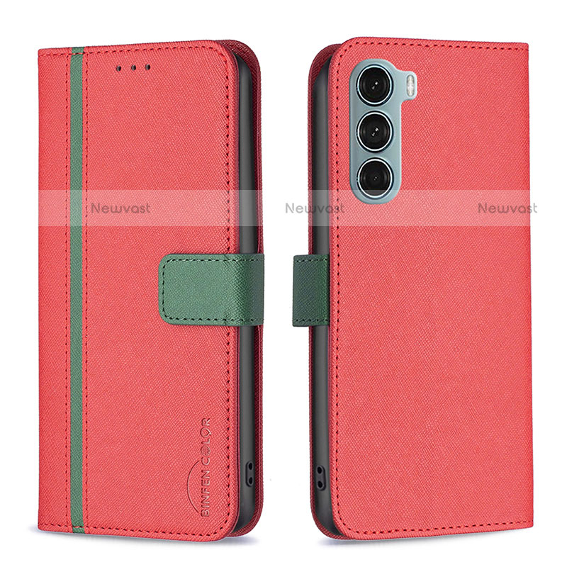 Leather Case Stands Flip Cover Holder B04F for Motorola Moto G200 5G Red