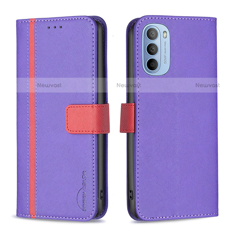 Leather Case Stands Flip Cover Holder B04F for Motorola Moto G31 Purple