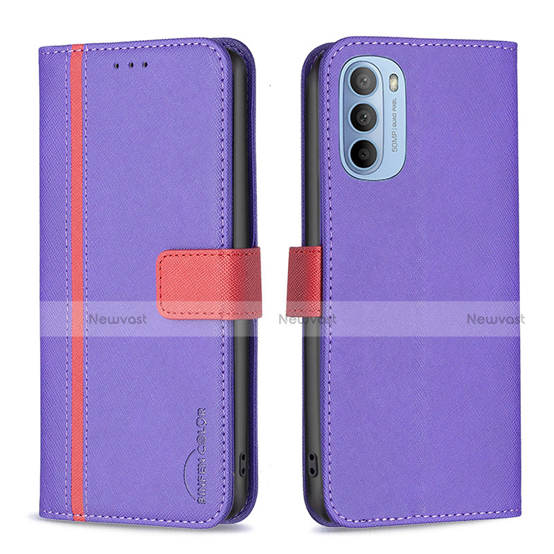 Leather Case Stands Flip Cover Holder B04F for Motorola Moto G41 Purple