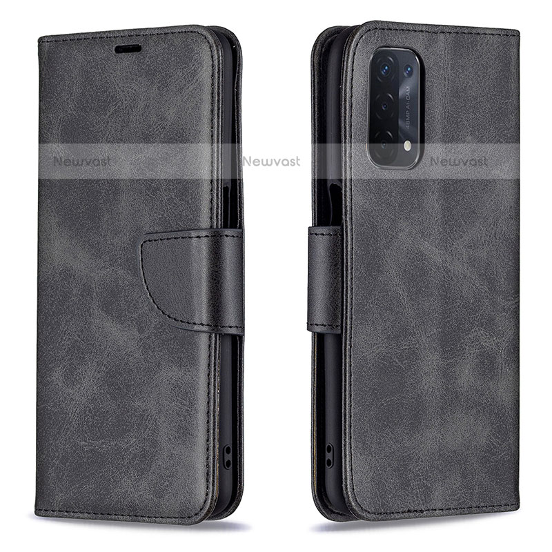 Leather Case Stands Flip Cover Holder B04F for OnePlus Nord N200 5G Black