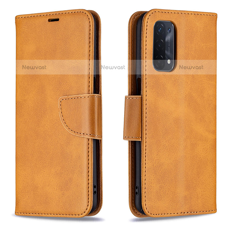 Leather Case Stands Flip Cover Holder B04F for OnePlus Nord N200 5G Light Brown