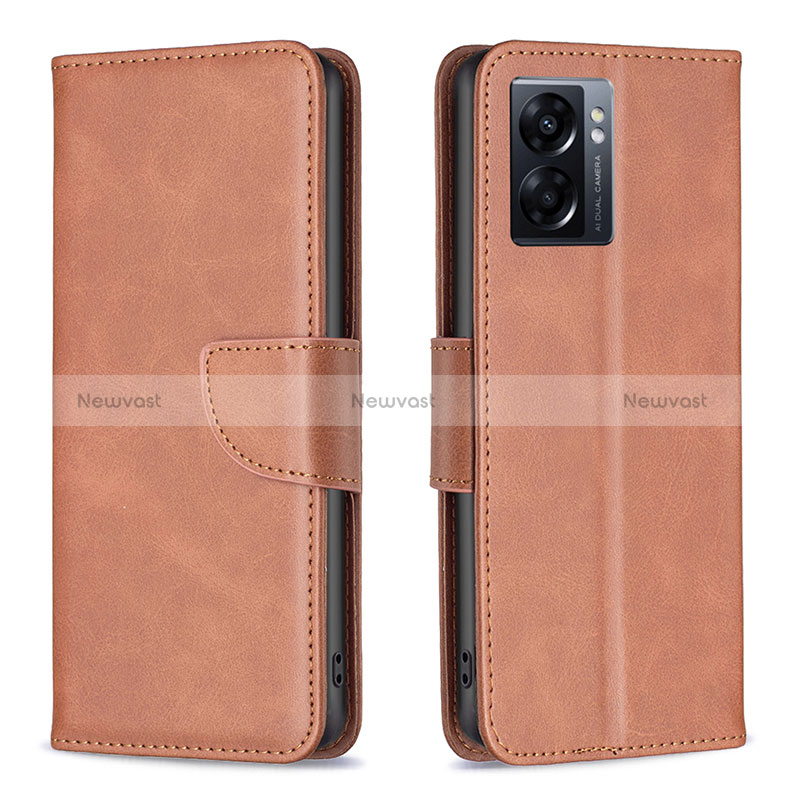 Leather Case Stands Flip Cover Holder B04F for Oppo A56S 5G