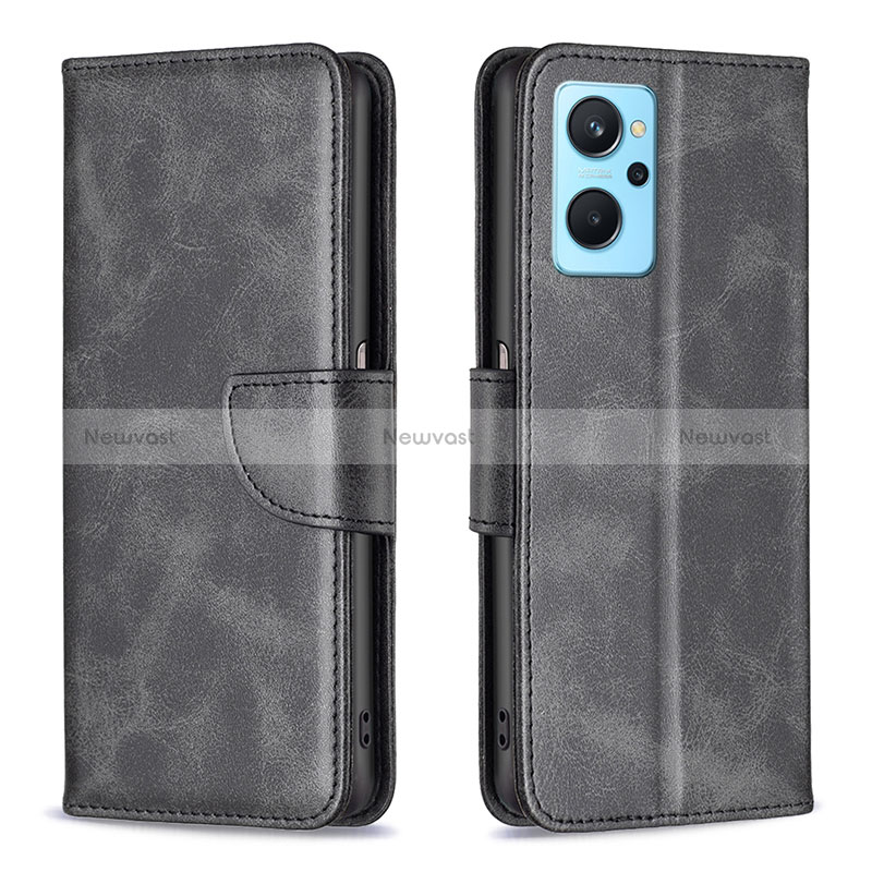 Leather Case Stands Flip Cover Holder B04F for Oppo A96 4G Black