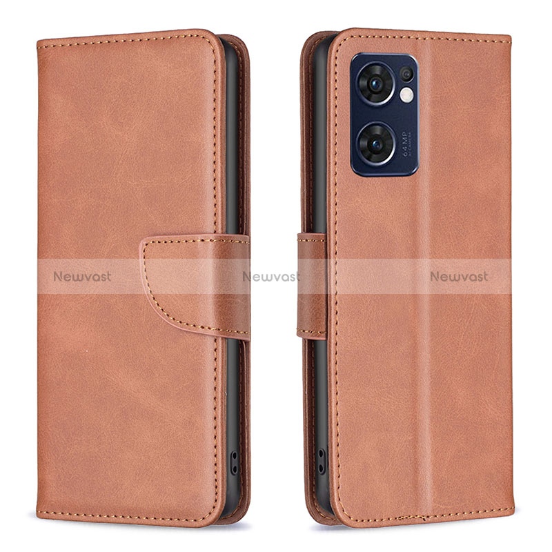 Leather Case Stands Flip Cover Holder B04F for Oppo Reno7 5G