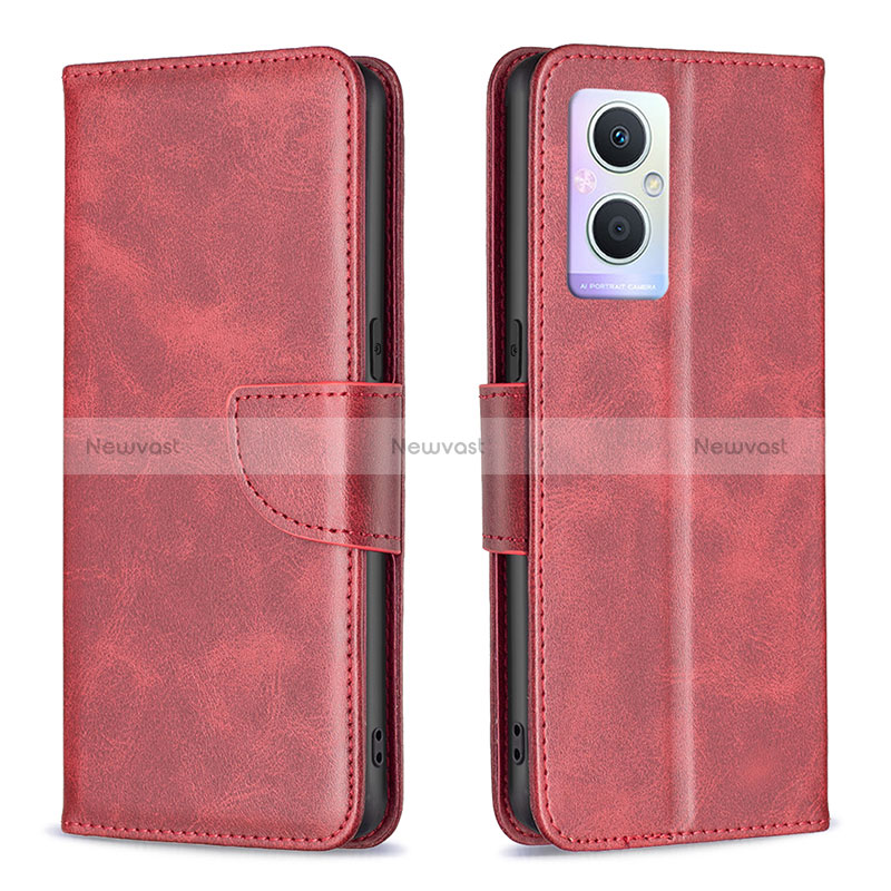 Leather Case Stands Flip Cover Holder B04F for Oppo Reno7 Lite 5G Red