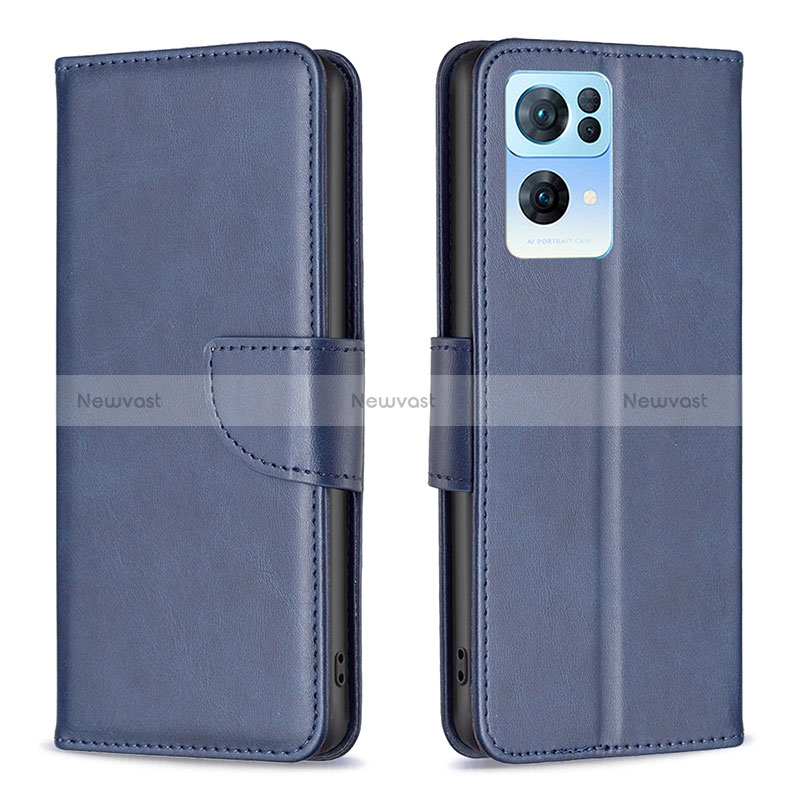 Leather Case Stands Flip Cover Holder B04F for Oppo Reno7 Pro 5G Blue
