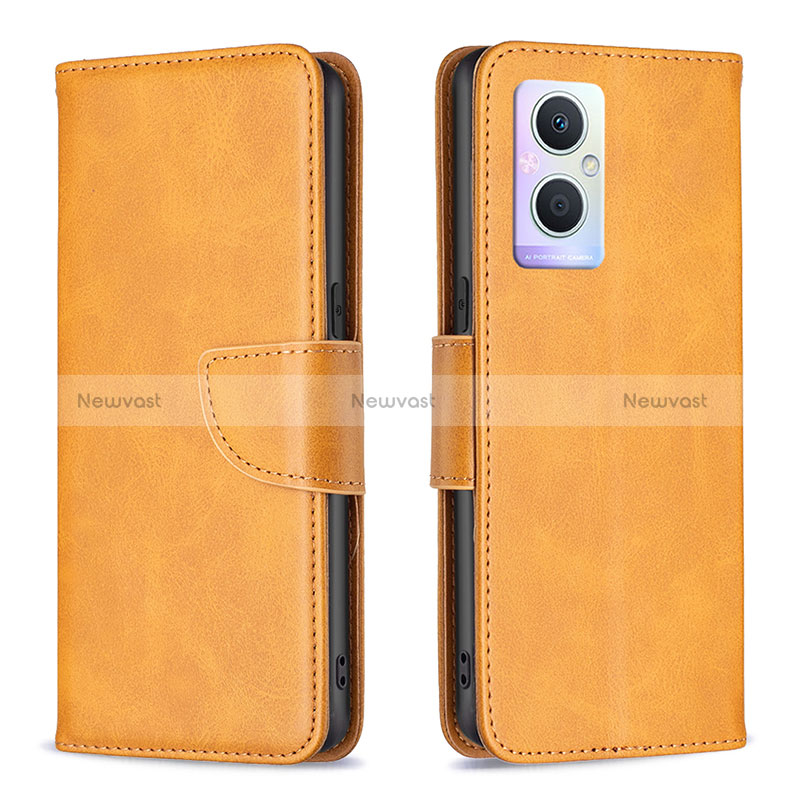 Leather Case Stands Flip Cover Holder B04F for Oppo Reno7 Z 5G Light Brown