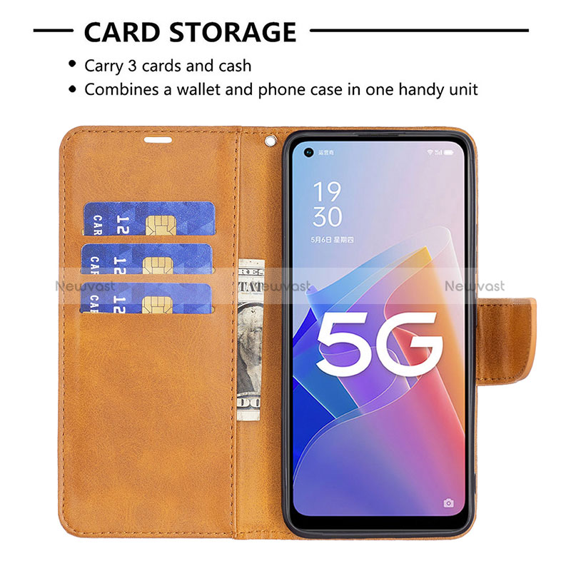 Leather Case Stands Flip Cover Holder B04F for Oppo Reno8 Lite 5G