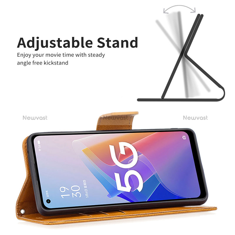 Leather Case Stands Flip Cover Holder B04F for Oppo Reno8 Lite 5G