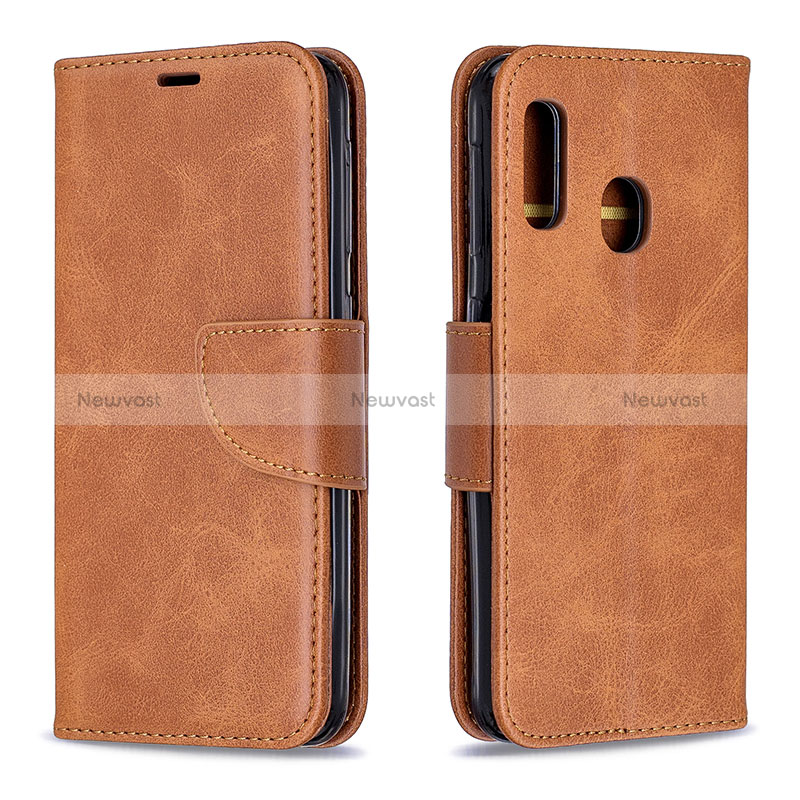 Leather Case Stands Flip Cover Holder B04F for Samsung Galaxy A20e Brown