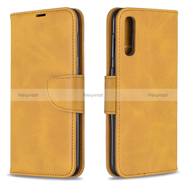 Leather Case Stands Flip Cover Holder B04F for Samsung Galaxy A30S Light Brown