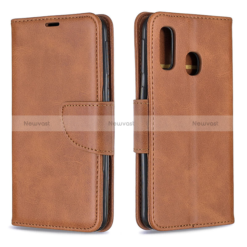 Leather Case Stands Flip Cover Holder B04F for Samsung Galaxy A40 Brown