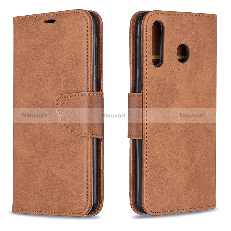 Leather Case Stands Flip Cover Holder B04F for Samsung Galaxy A40s Brown