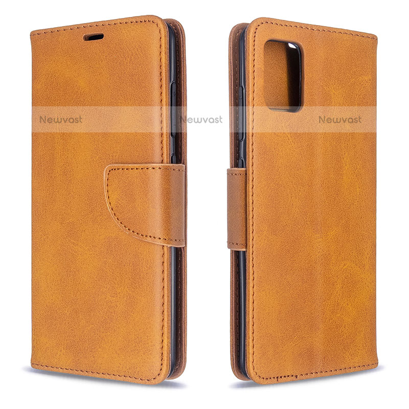 Leather Case Stands Flip Cover Holder B04F for Samsung Galaxy A51 4G Light Brown