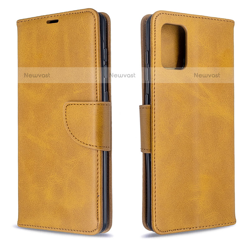 Leather Case Stands Flip Cover Holder B04F for Samsung Galaxy A71 4G A715 Light Brown