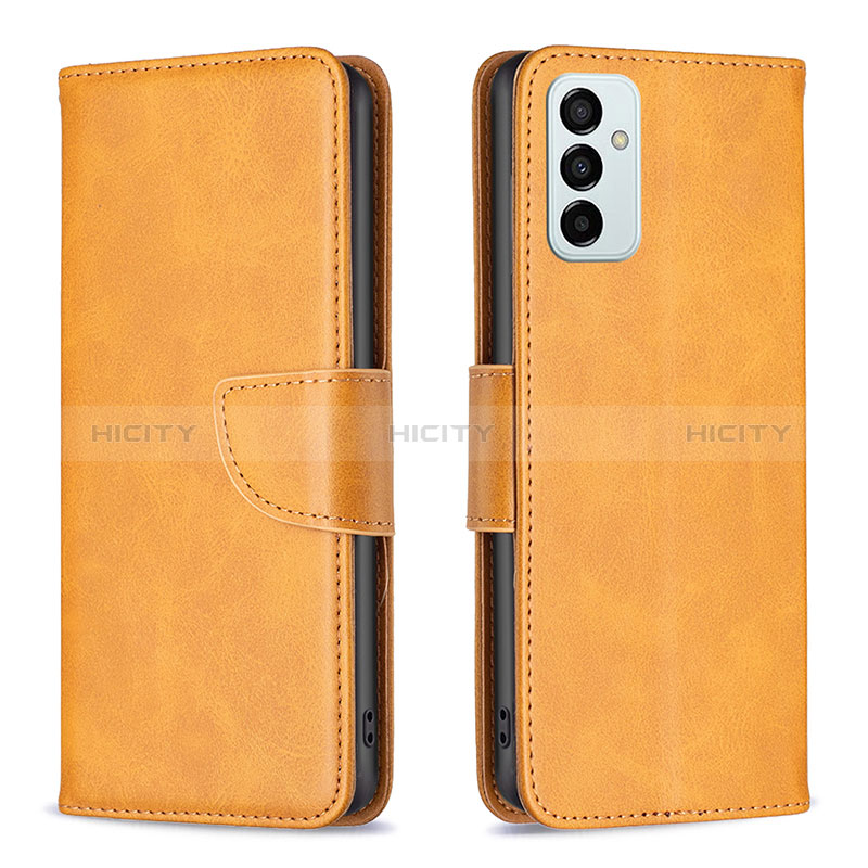 Leather Case Stands Flip Cover Holder B04F for Samsung Galaxy F23 5G Light Brown