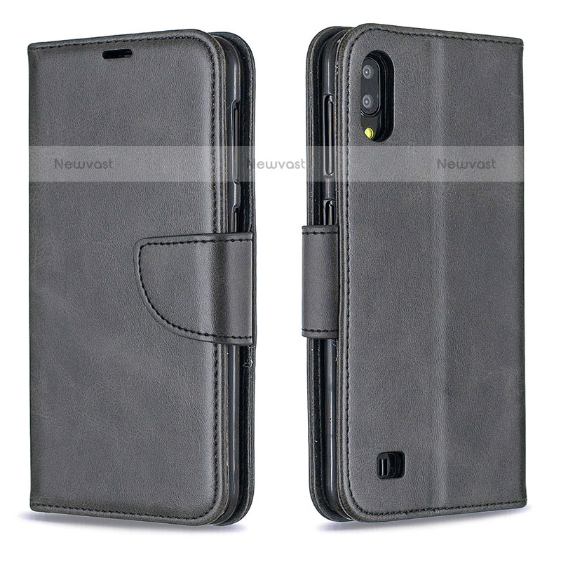 Leather Case Stands Flip Cover Holder B04F for Samsung Galaxy M10 Black