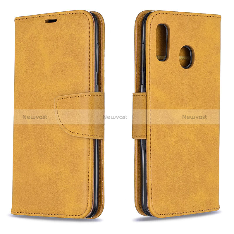 Leather Case Stands Flip Cover Holder B04F for Samsung Galaxy M10S Light Brown