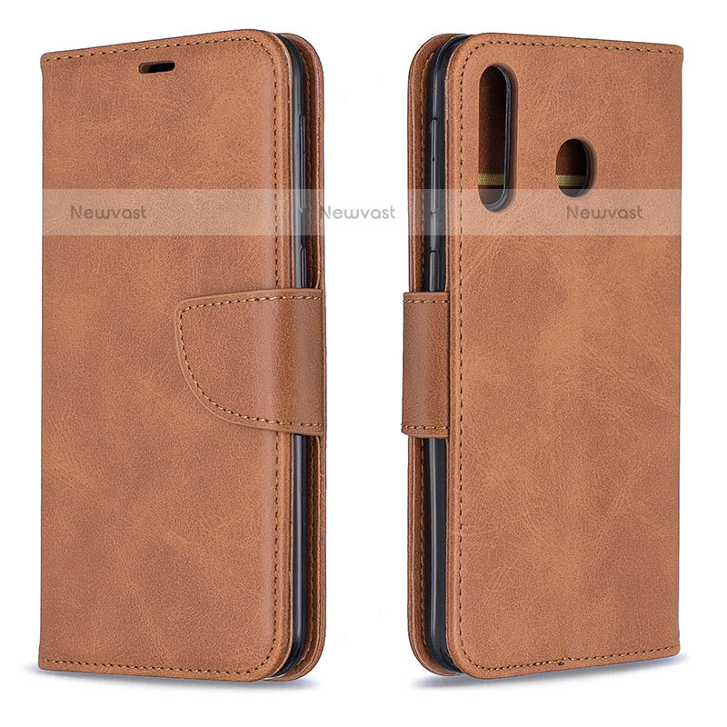 Leather Case Stands Flip Cover Holder B04F for Samsung Galaxy M30 Brown