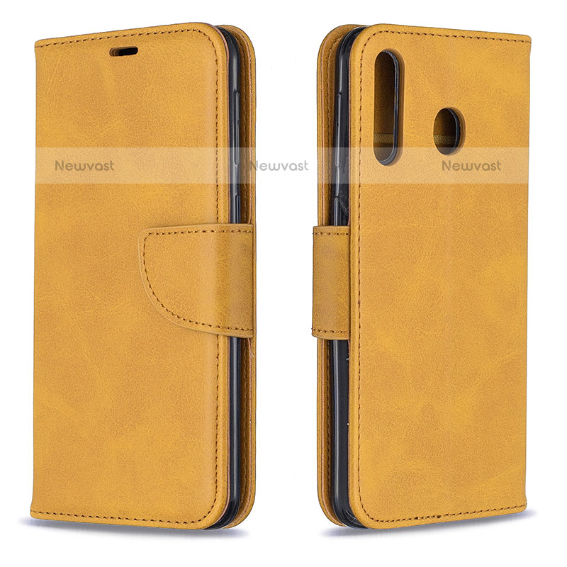 Leather Case Stands Flip Cover Holder B04F for Samsung Galaxy M30 Light Brown
