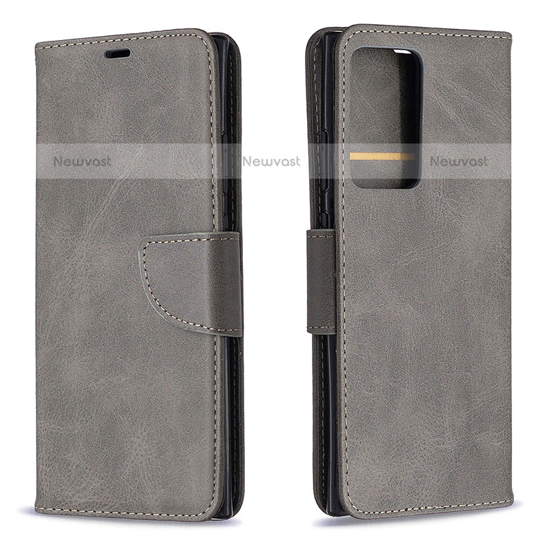 Leather Case Stands Flip Cover Holder B04F for Samsung Galaxy Note 20 Ultra 5G Gray