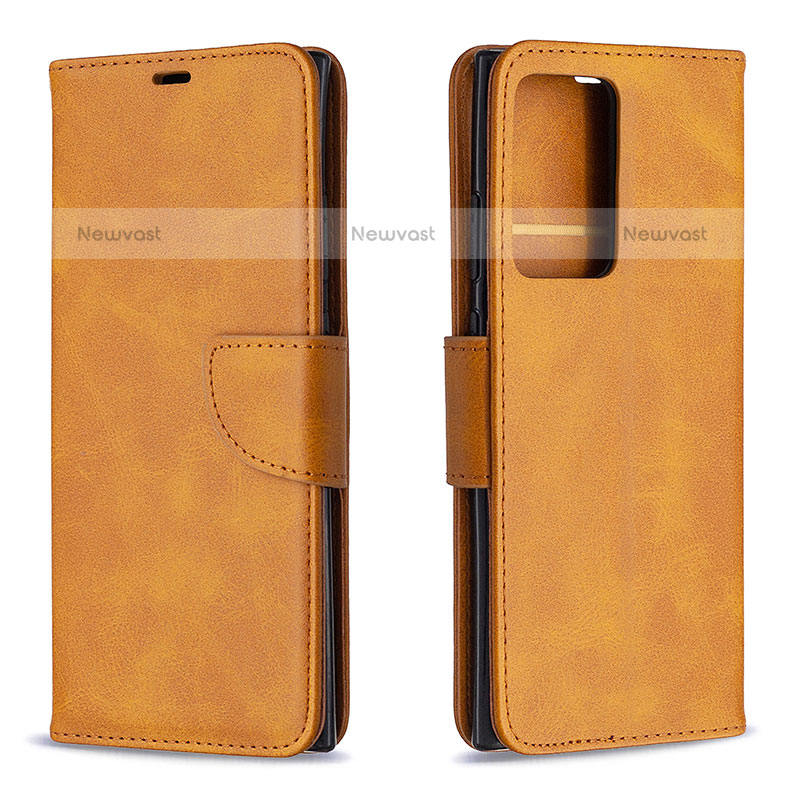 Leather Case Stands Flip Cover Holder B04F for Samsung Galaxy Note 20 Ultra 5G Light Brown