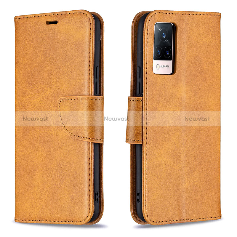 Leather Case Stands Flip Cover Holder B04F for Vivo V21s 5G Light Brown