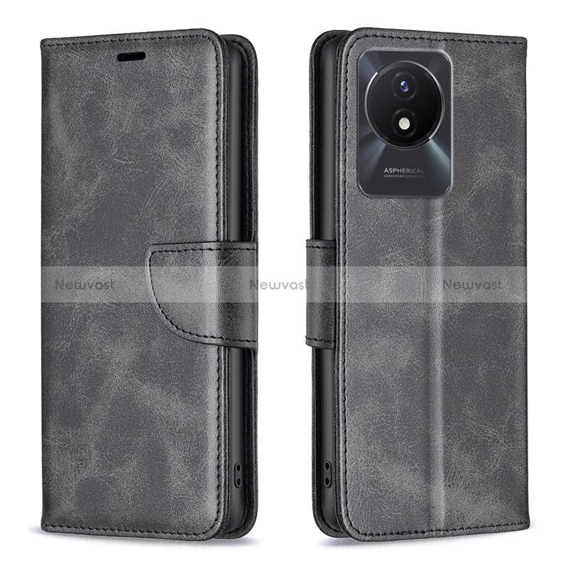 Leather Case Stands Flip Cover Holder B04F for Vivo Y11 (2023)