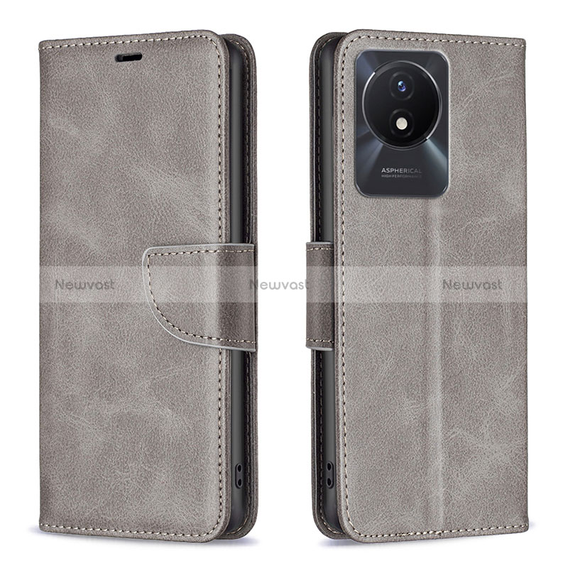 Leather Case Stands Flip Cover Holder B04F for Vivo Y11 (2023)