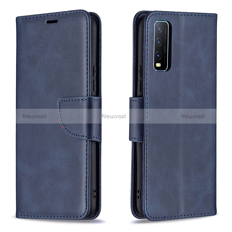 Leather Case Stands Flip Cover Holder B04F for Vivo Y20 Blue