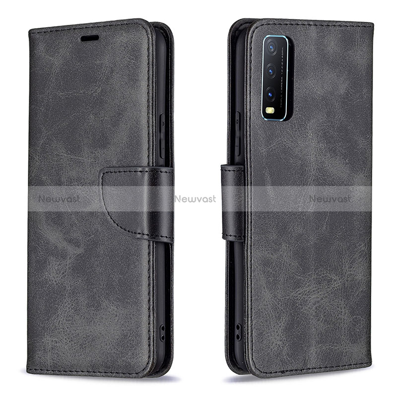 Leather Case Stands Flip Cover Holder B04F for Vivo Y20s Black