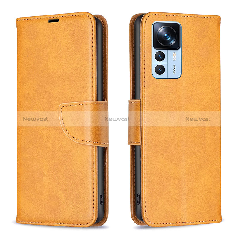 Leather Case Stands Flip Cover Holder B04F for Xiaomi Mi 12T Pro 5G Light Brown