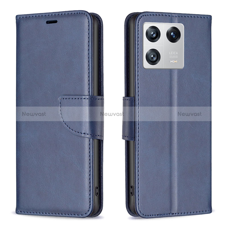 Leather Case Stands Flip Cover Holder B04F for Xiaomi Mi 13 5G Blue