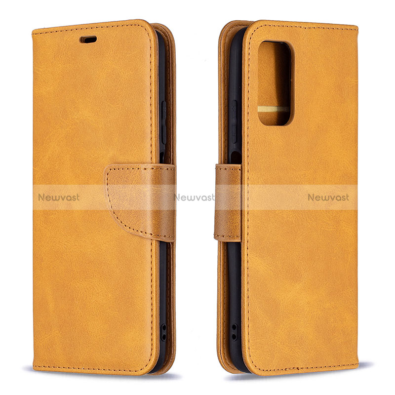 Leather Case Stands Flip Cover Holder B04F for Xiaomi Poco M3 Light Brown