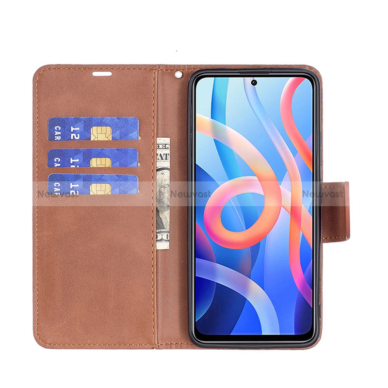 Leather Case Stands Flip Cover Holder B04F for Xiaomi Poco M4 Pro 5G