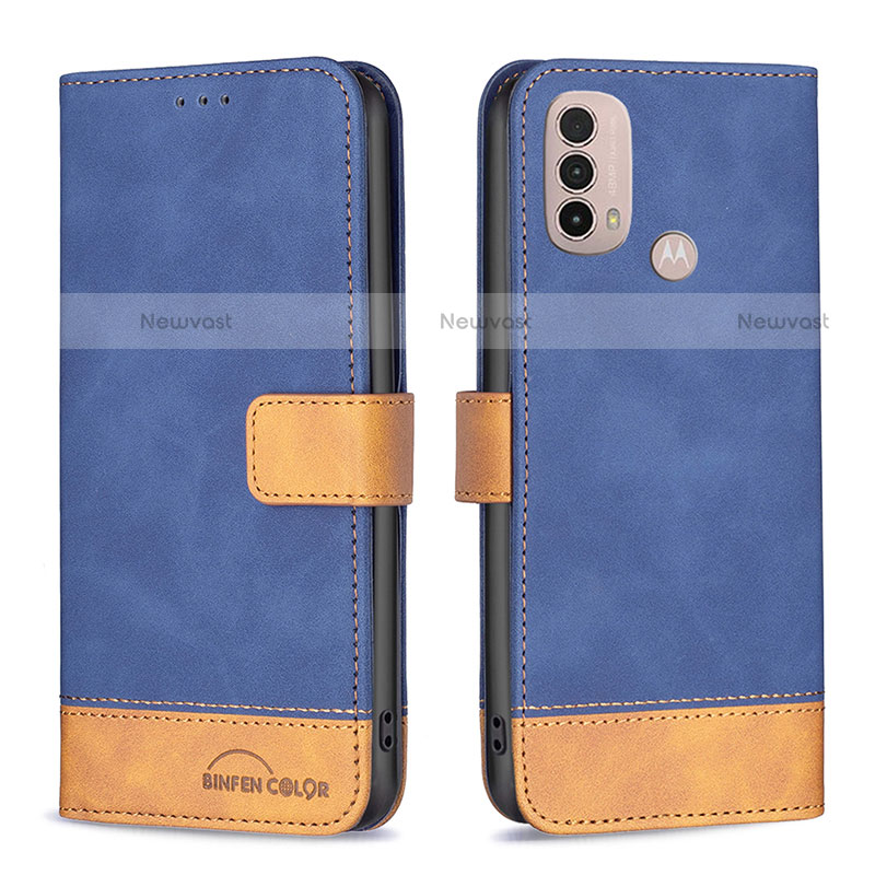 Leather Case Stands Flip Cover Holder B05F for Motorola Moto E20 Blue