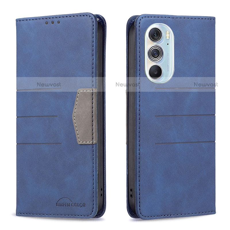 Leather Case Stands Flip Cover Holder B05F for Motorola Moto Edge 30 Pro 5G Blue