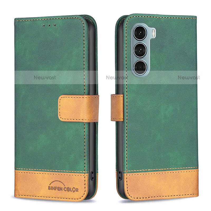 Leather Case Stands Flip Cover Holder B05F for Motorola Moto G200 5G Green