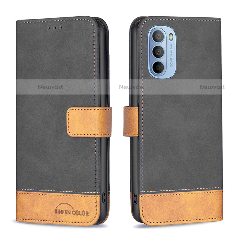 Leather Case Stands Flip Cover Holder B05F for Motorola Moto G31 Black
