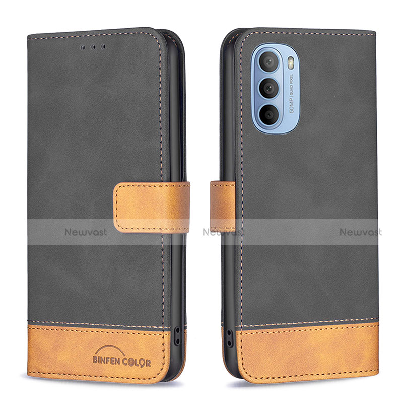 Leather Case Stands Flip Cover Holder B05F for Motorola Moto G41 Black