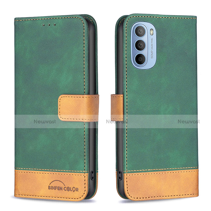 Leather Case Stands Flip Cover Holder B05F for Motorola Moto G41 Green