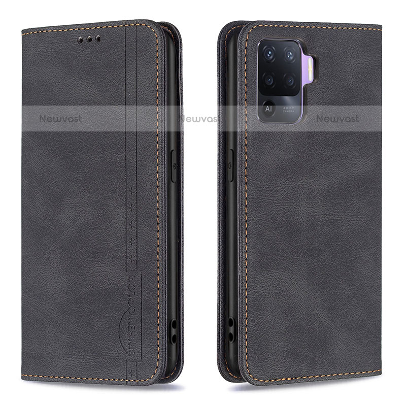 Leather Case Stands Flip Cover Holder B05F for Oppo A94 4G Black