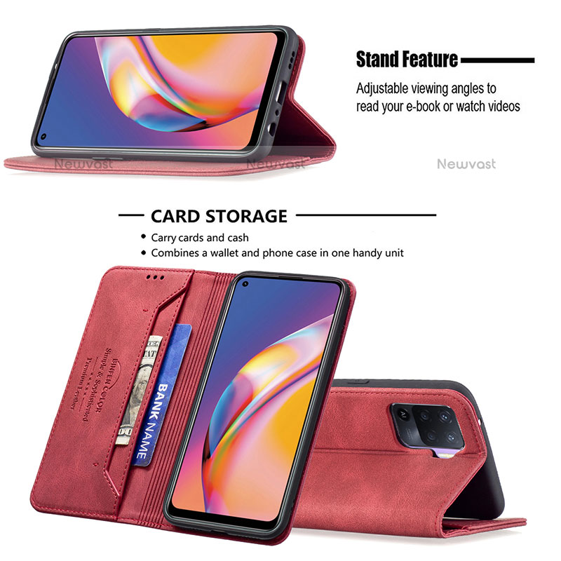 Leather Case Stands Flip Cover Holder B05F for Oppo F19 Pro