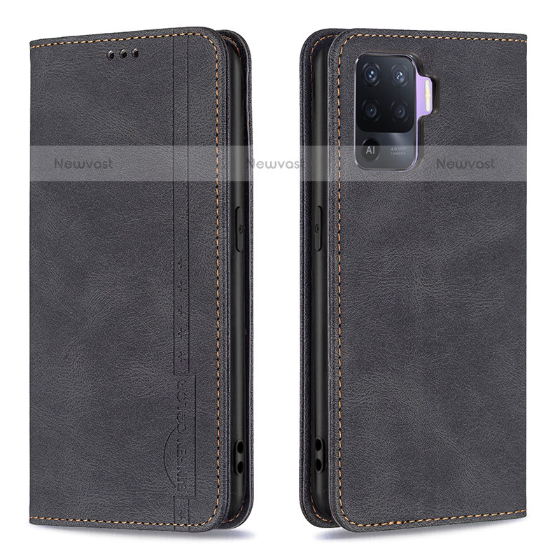 Leather Case Stands Flip Cover Holder B05F for Oppo F19 Pro Black