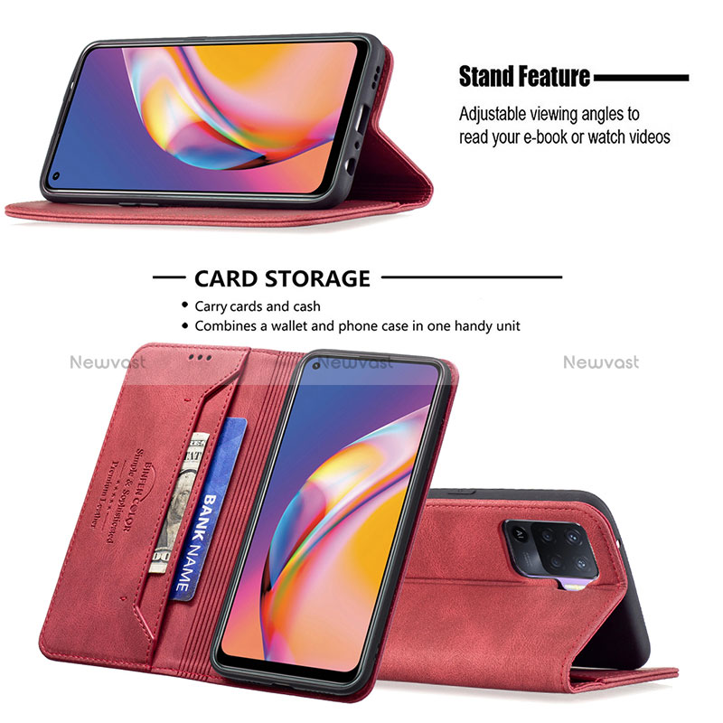 Leather Case Stands Flip Cover Holder B05F for Oppo Reno5 Lite