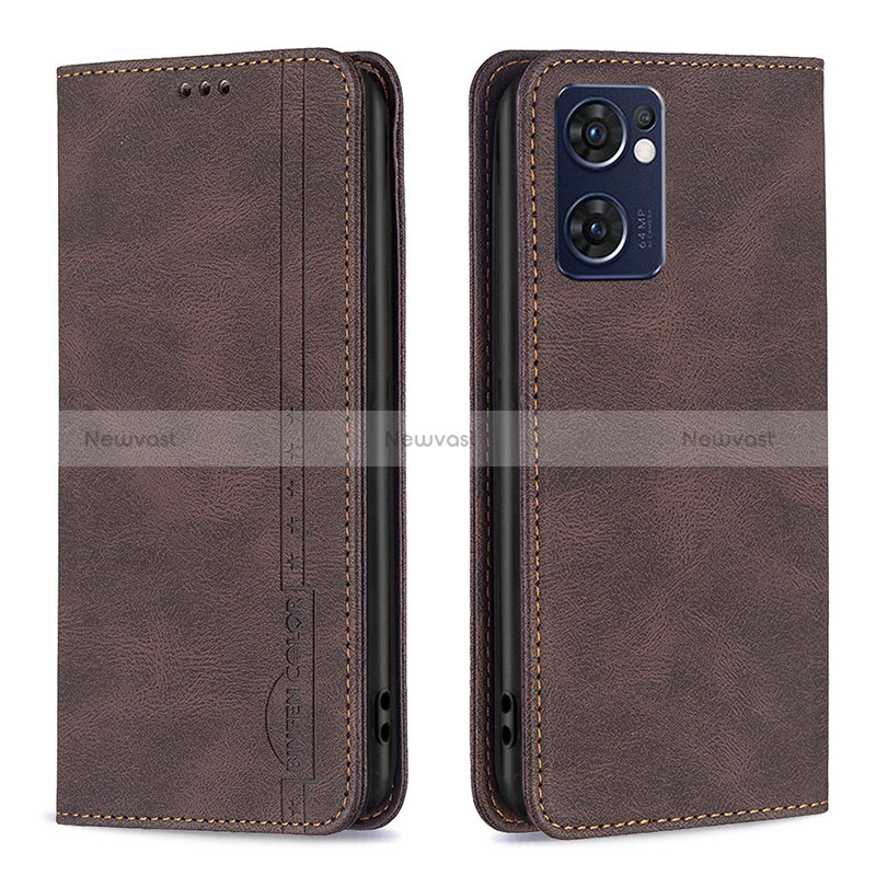 Leather Case Stands Flip Cover Holder B05F for Oppo Reno7 5G Brown